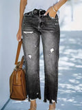 Distressed Straight Leg Jeans.