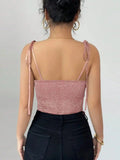 Tie Shoulder Cami Top with Ruched Detail.