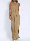 Plus Size V-Neck Sleeveless Maxi Dress with Slit.