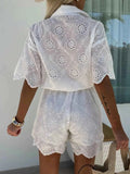 Eyelet Lace Button-Up Romper.