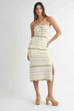 MABLE Contrast Striped Crochet Knit Midi Dress.