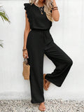 Lace Trim Round Neck Top and Pants Set - EBYNN
