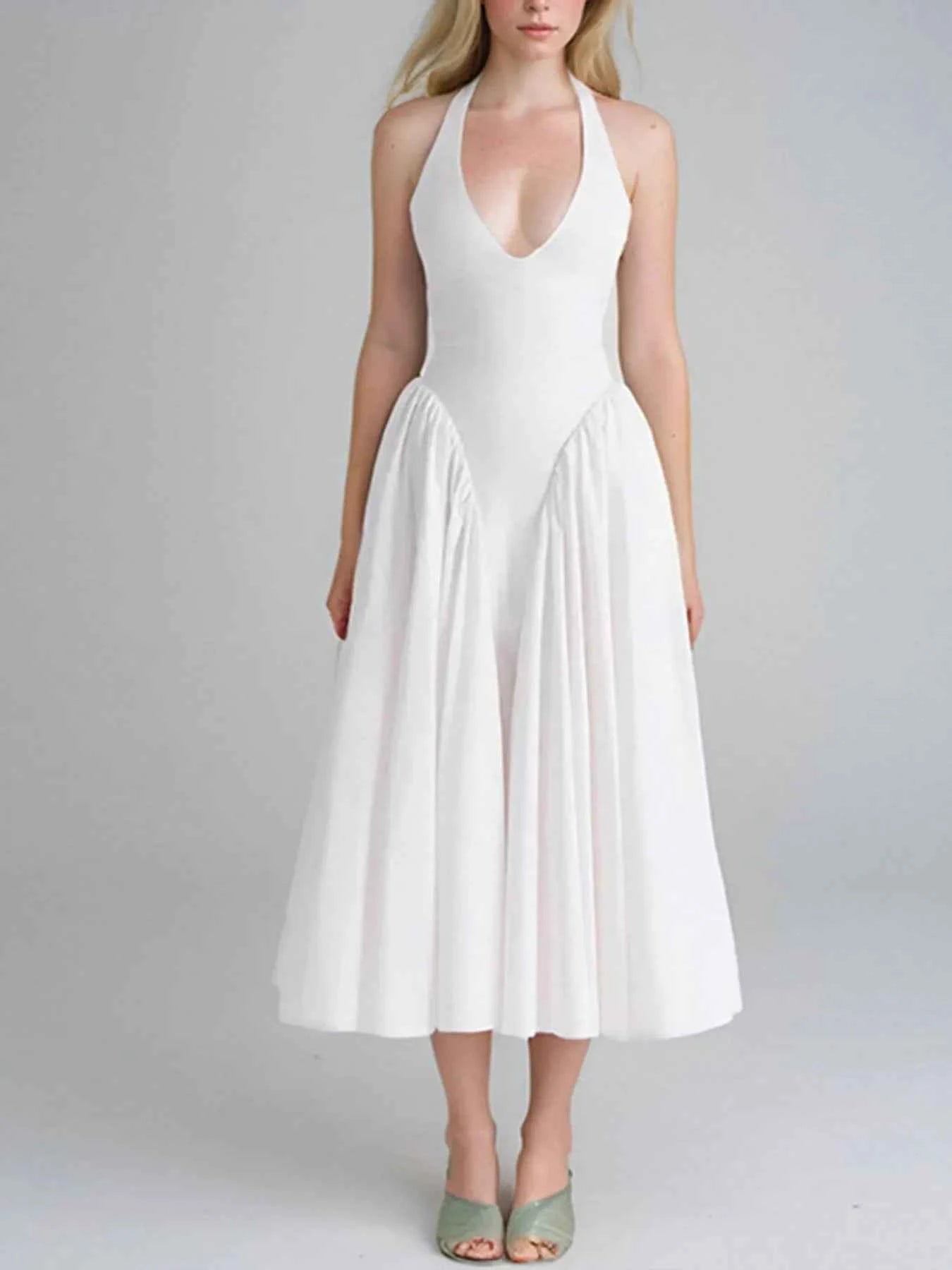 Plus Size Ruched Halter Neck Midi Dress.