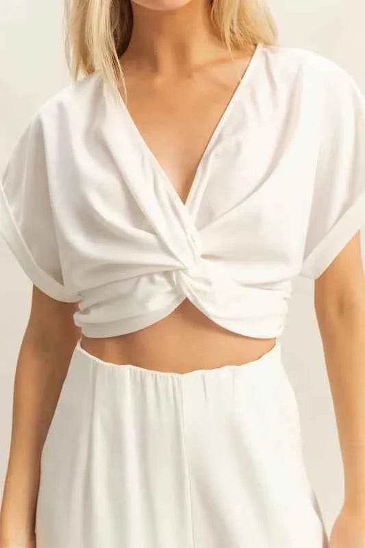 HYFVE Twisted Front Short Sleeve Top & Wide Leg Pants Set - EBYNN