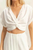 HYFVE Twisted Front Short Sleeve Top & Wide Leg Pants Set - EBYNN