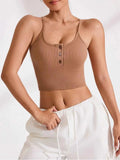 Ribbed Half Button Cropped Active Cami.