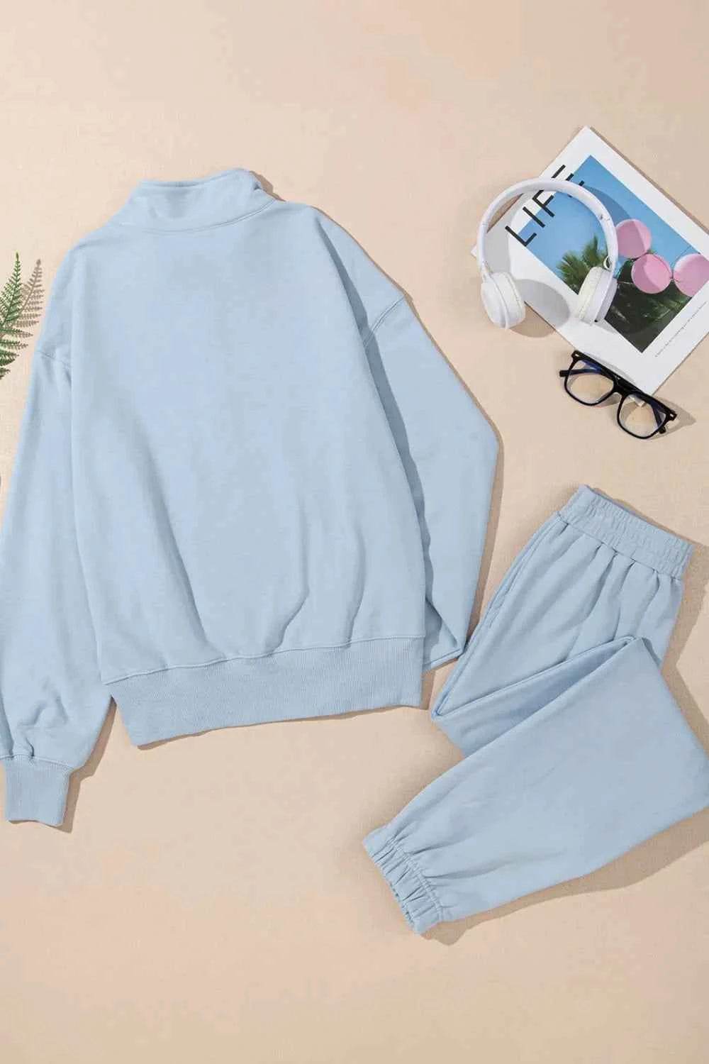 Half Zip Long Sleeve Top and Joggers Set - EBYNN