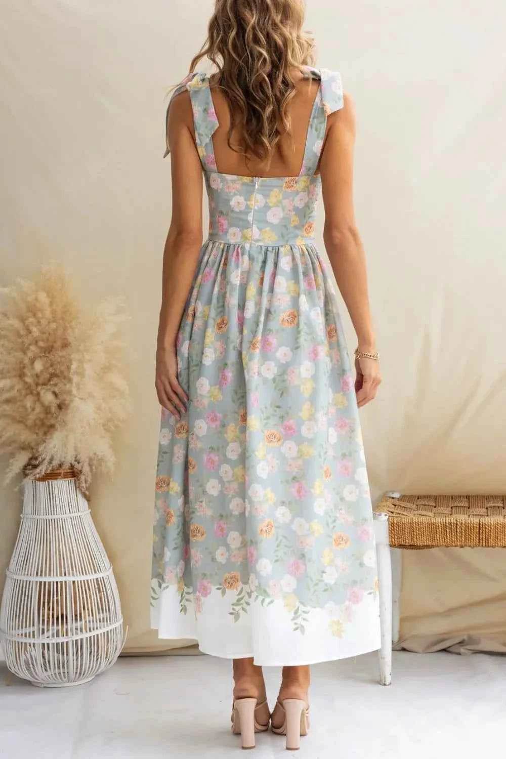 Printed Tie Shoulder Midi Cami Dress.