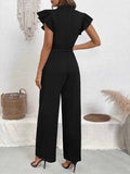 Pearl Detail Ruffled Cap Sleeve Jumpsuit.