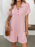 Button Detail Collared Neck Short Sleeve Romper.