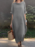Plus Size Casual Loose Fit Round Neck Midi Dress.