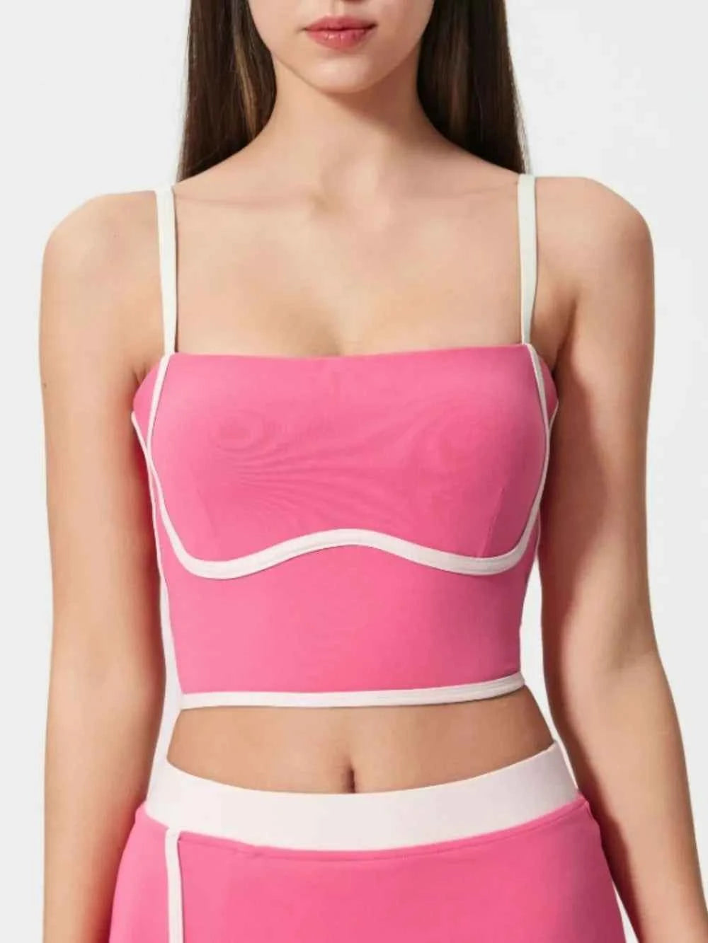 Millennia Contrast Trim Square Neck Active Cami with Detachable Pads.