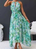 Printed Sleeveless Pleated Dress.