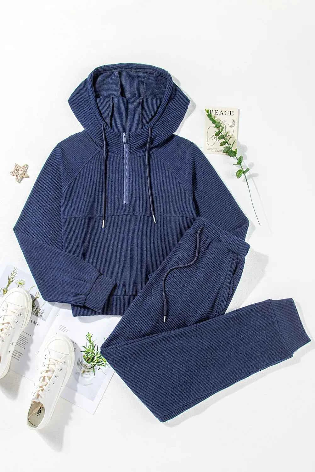 Drawstring Half Zip Hoodie & Joggers Active Set.