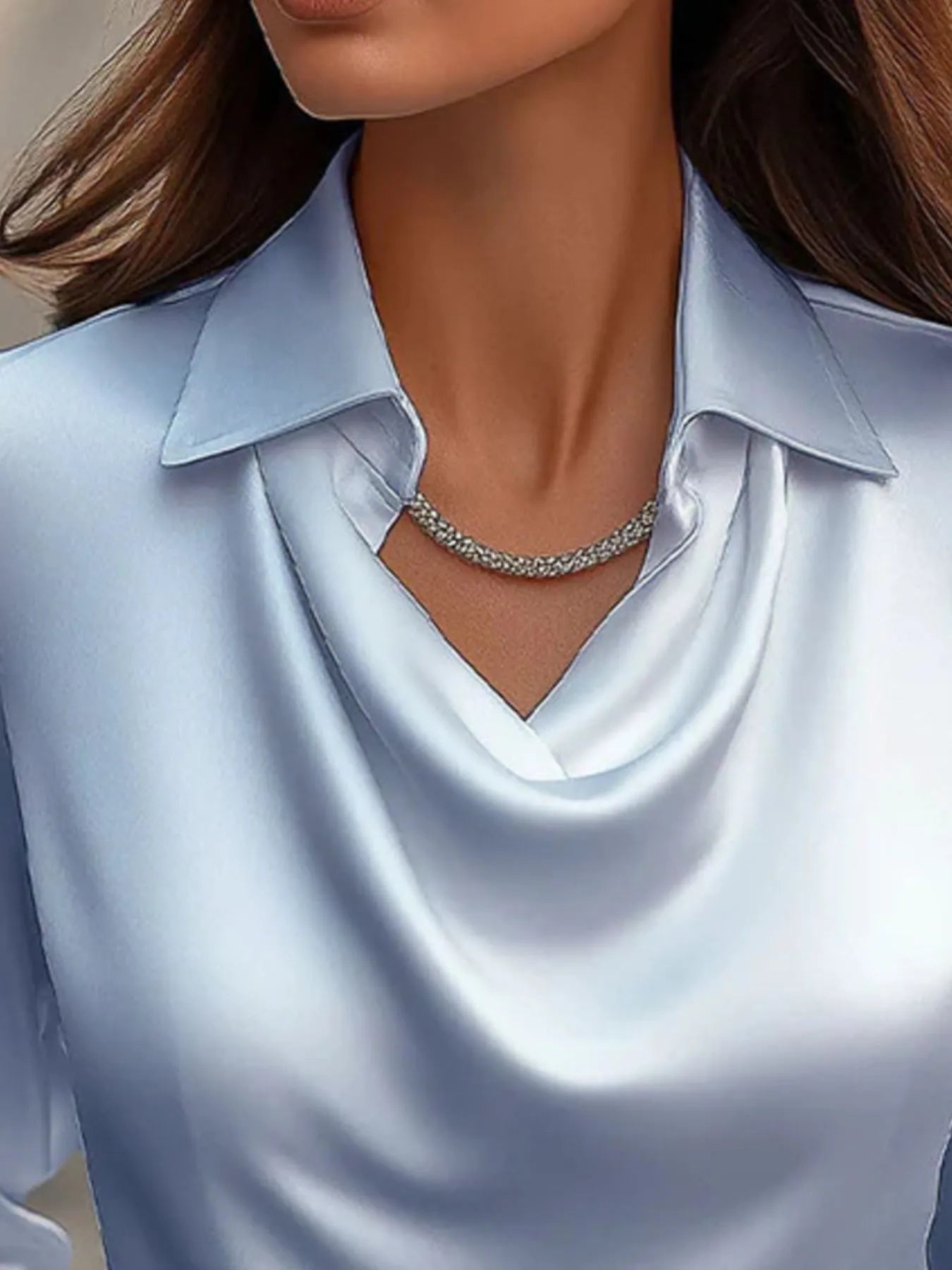 Plus Size Collared Neck Long Sleeve Blouse.