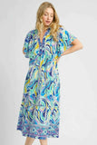 Umgee Psychedelic Swirl Printed Short Sleeve Midi Dress.