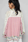 Lace Long Sleeve Striped Cardigan with Floral Patchwork.