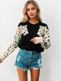 Leopard Print Round Neck Sweater.