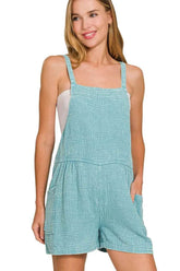 Turquoise Double Gauze Romper with Tie Back Design - EBYNN