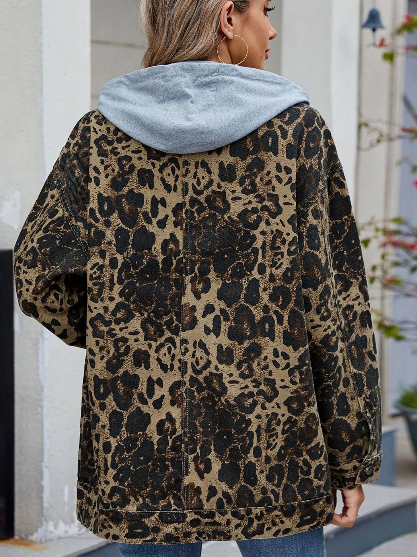 Oversized Button Up Denim Jacket with Hood.