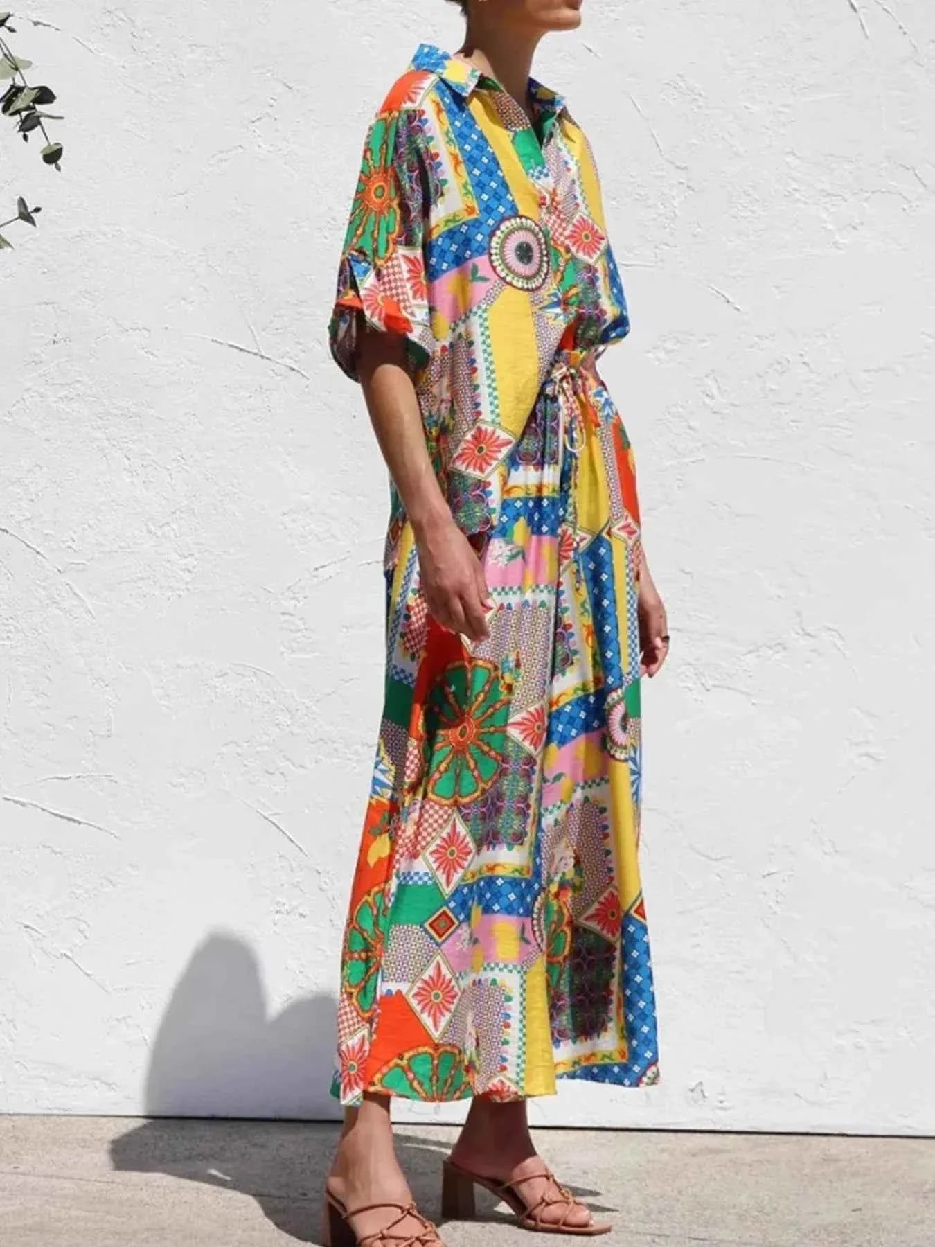 Printed Button Up Shirt and Pants Set.