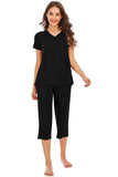 V-Neck Short Sleeve Lounge Set with Pants.