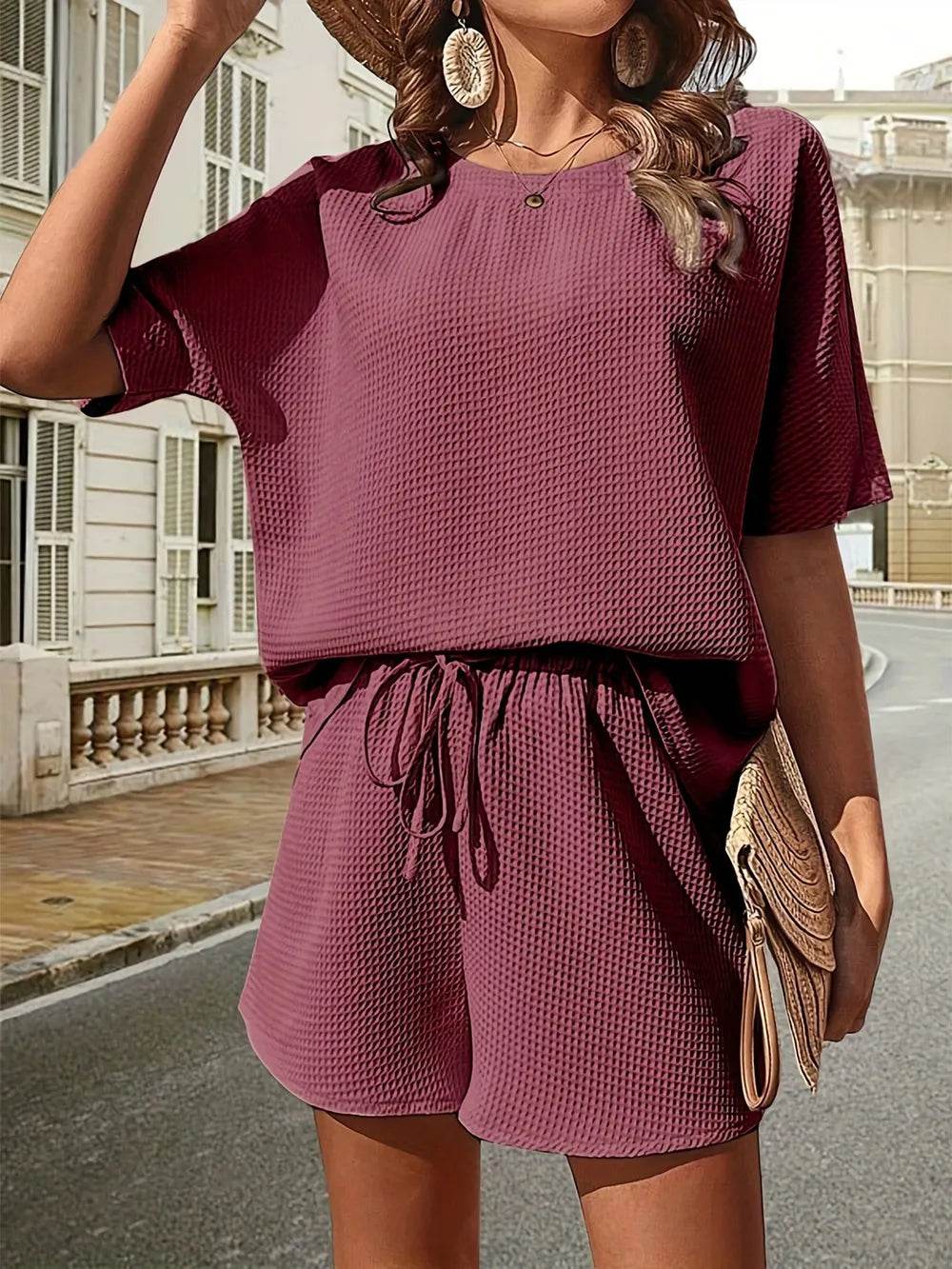 Waffle Knit Top and Shorts Set for Ultimate Comfort and Style - EBYNN