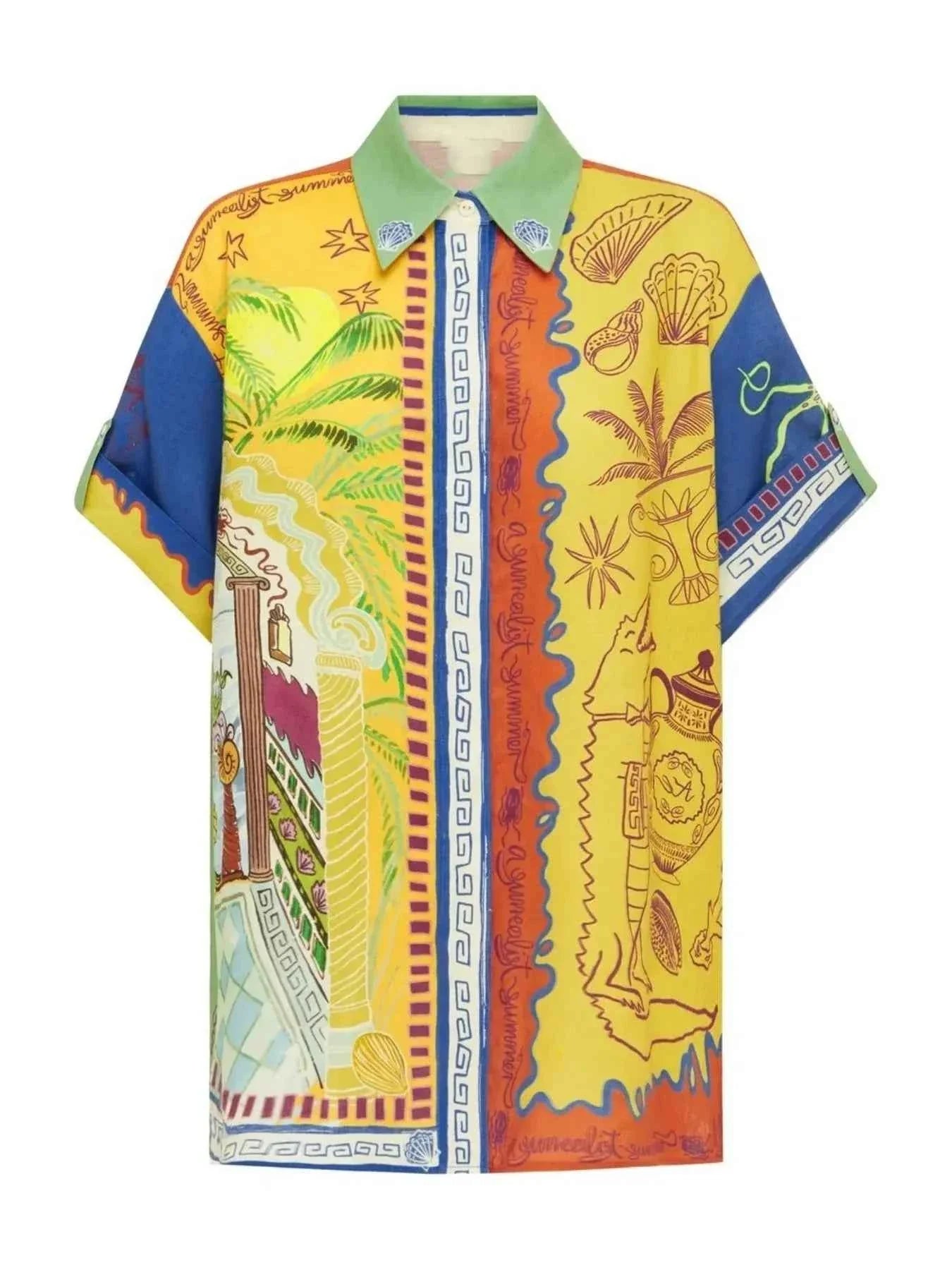 Printed Button Up Shirt and Pants Set.