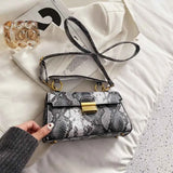 PU Leather Snakeskin Print Crossbody Bag.