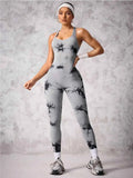 Back Crisscross Tie-Dye Scoop Neck Active Jumpsuit.