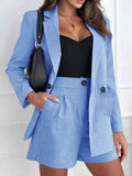 One Button Lapel Collar Blazer and Shorts Set - EBYNN