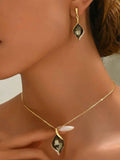 18K Gold-Plated Rhinestone Jewelry Set - Necklace & Earrings.