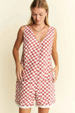 Jade By Jane Plus Size Back Tie Sleeveless Plaid Romper.