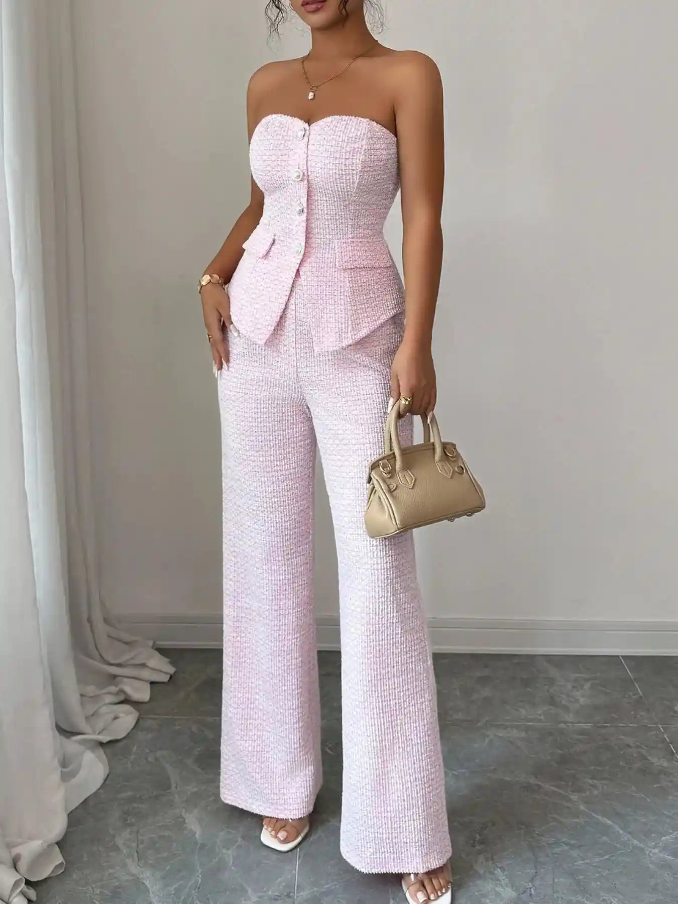 Sweetheart Neck Tube Top and Pants Set.