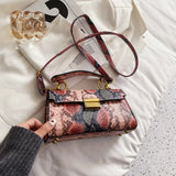 PU Leather Snakeskin Print Crossbody Bag.