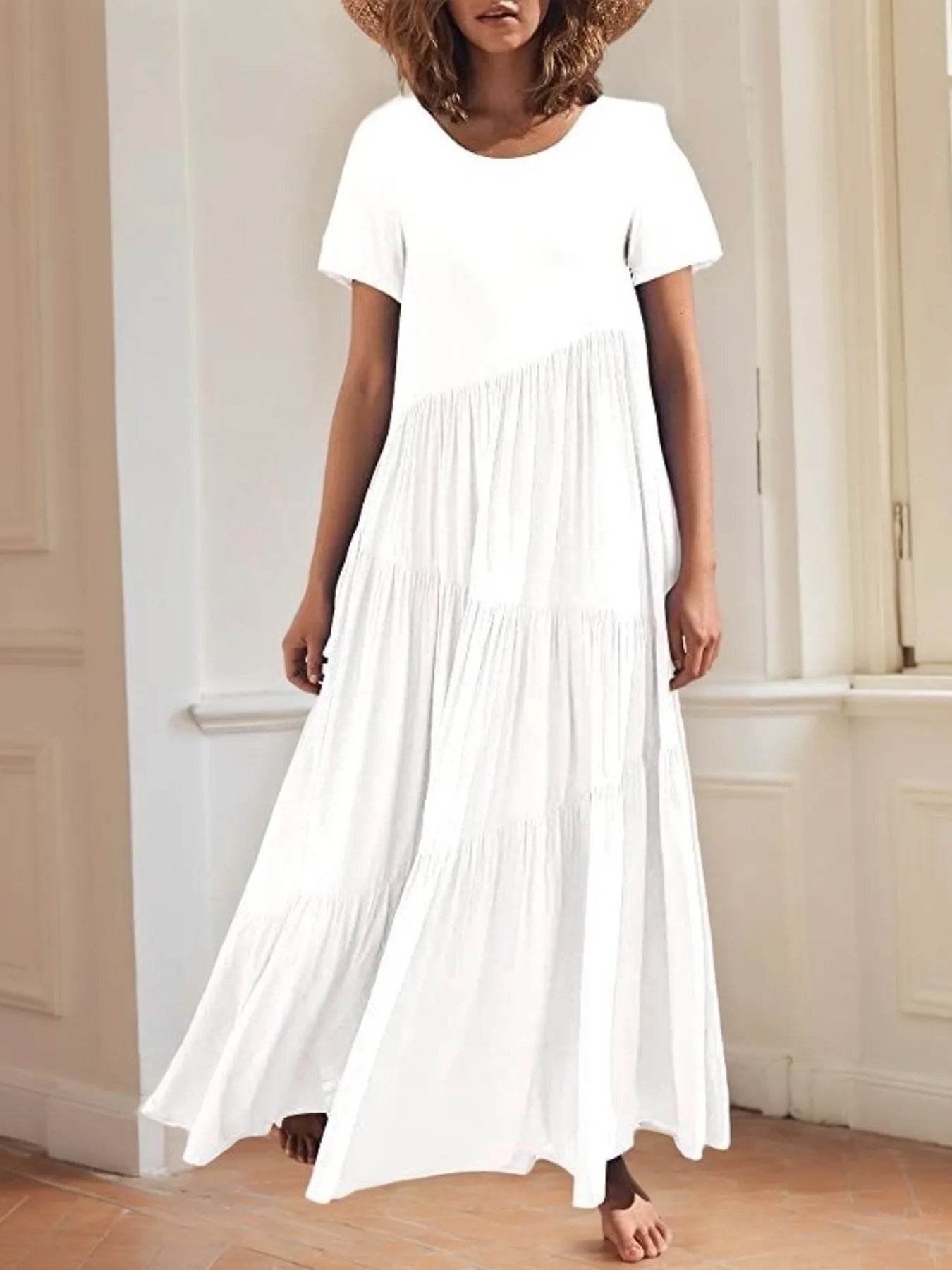 Round Neck Tiered Ruffle Maxi Dress.