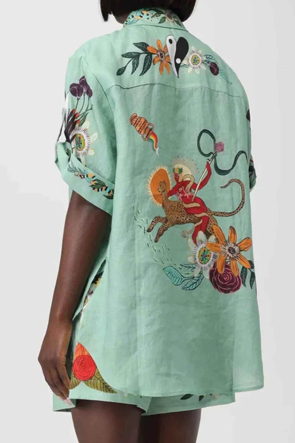 Tropical Paradise Floral Print Shirt and Shorts Set - EBYNN