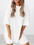 Plus Size Round Neck Set: Oversized Top and Shorts Set for Ultimate Comfort - EBYNN
