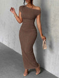 Asymmetrical One Shoulder Bodycon Maxi Dress.