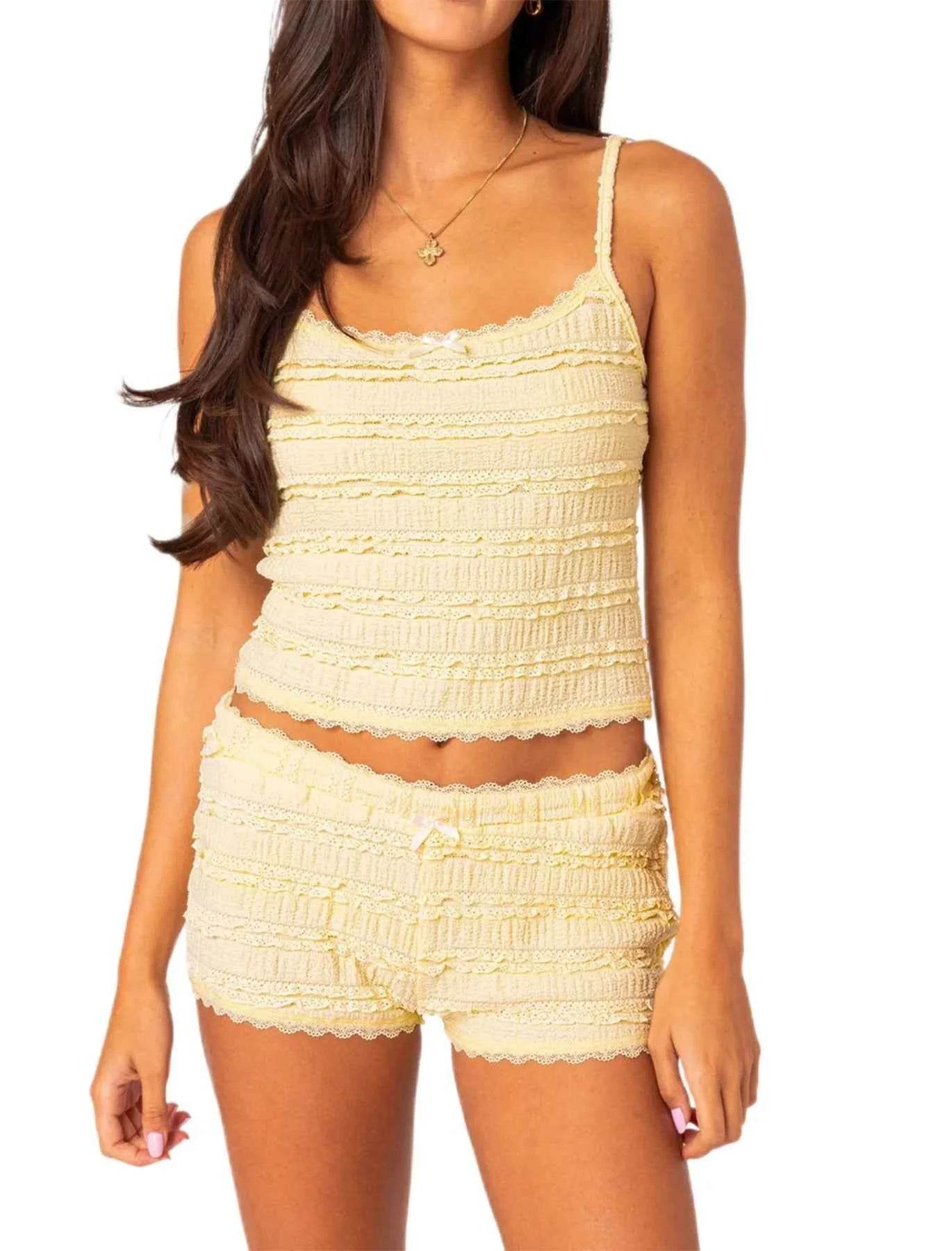 Lace Detail Cami and Shorts Set - EBYNN