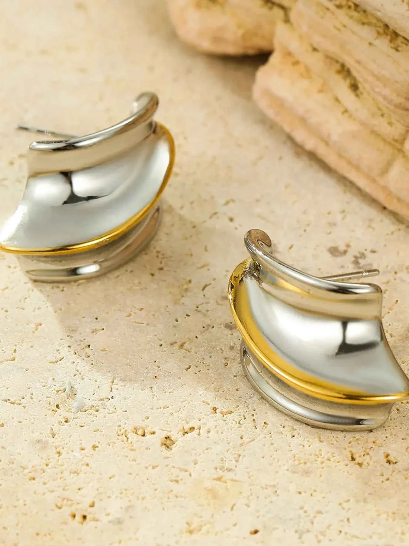 18K Gold-Plated Stainless Steel Chunky Earrings.