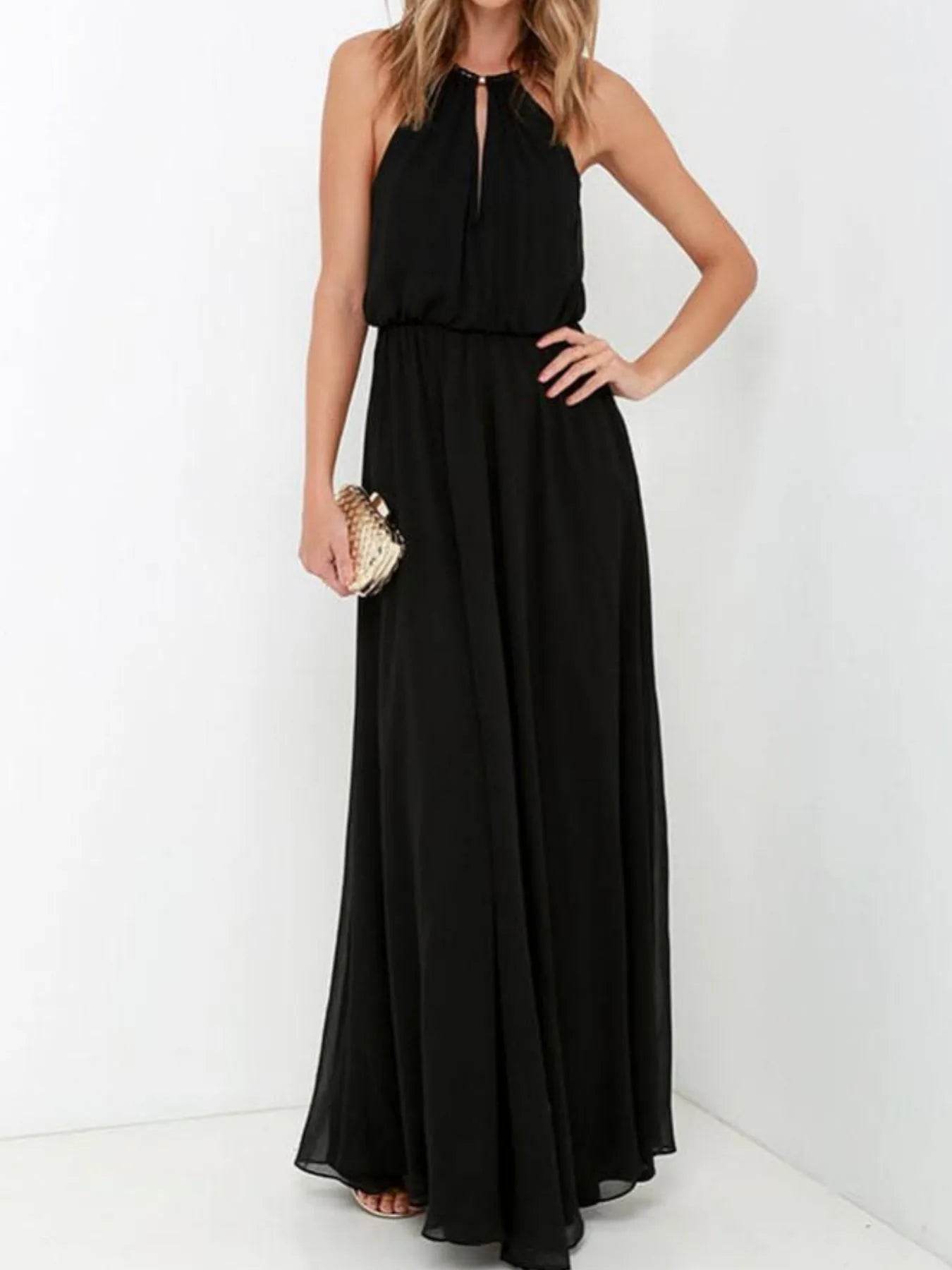 Pleated Sleeveless Maxi Tank Dress.
