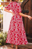 Paisley Print Puff Sleeve High Waist Maxi Dress.