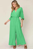 Double Take Full Size Surplice Wide Leg Jumpsuit with Pockets.