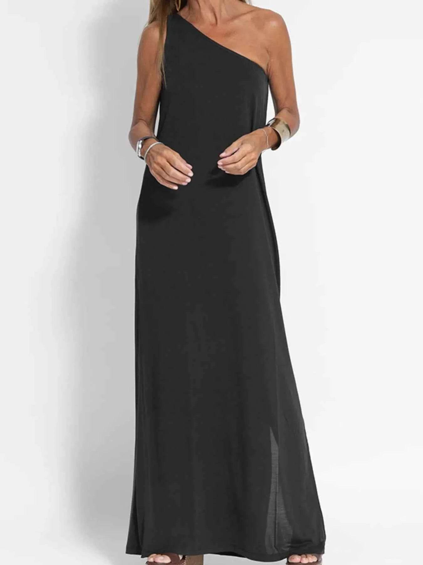 One-Shoulder Maxi Dress with Side Slit.