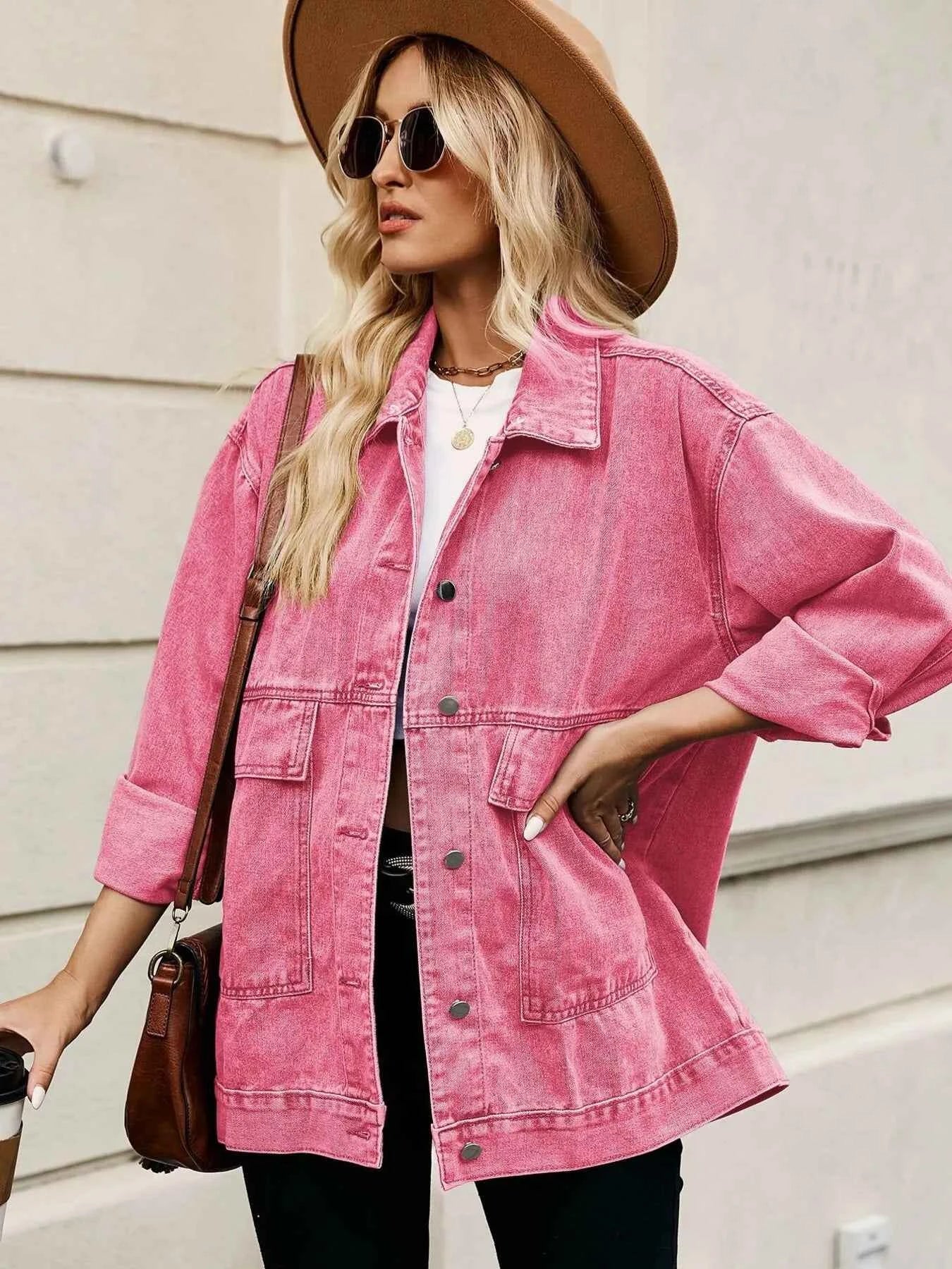 Oversized Button Up Denim Jacket with Hood.