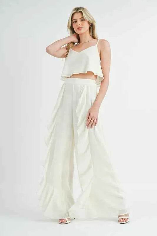 MABLE Crop Cami & Ruffled Wide Leg Pants Set - EBYNN