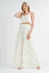 MABLE Crop Cami & Ruffled Wide Leg Pants Set - EBYNN