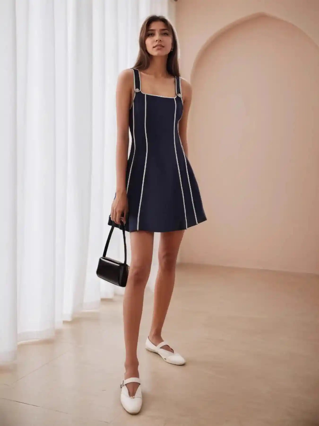 Striped Square Neck Mini Dress.