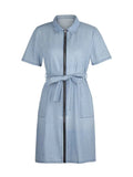 Plus Size Zip Front Short Sleeve Denim Dress.